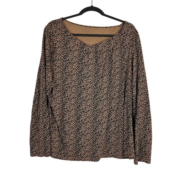 NEW TALBOTS 2X Micro Leopard Print Long Sleeve Popover Scoop Neck Tunic Top - Picture 3 of 8